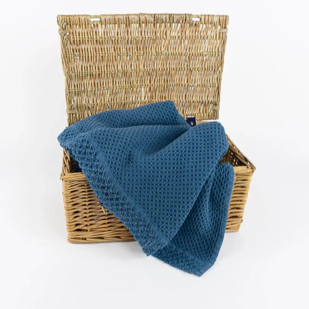 Manta de Algodón con Puntilla Azul Oscuro