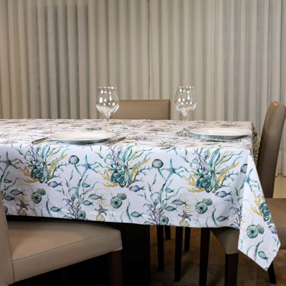 Toalha de Mesa Plantas do Mar Verde Água