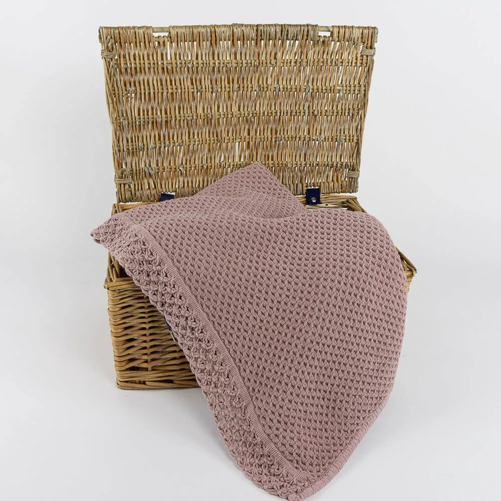 Manta de Algodão com Renda Rosa Seco